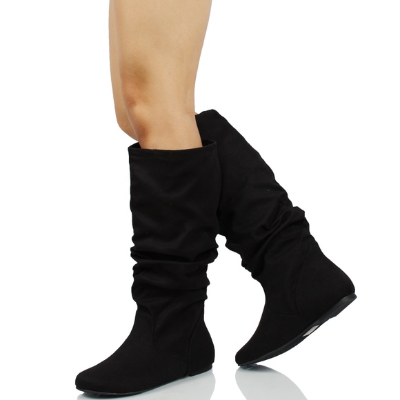 Restock!!! Black Faux Suede Slouchy Knee High Boot - Picture 2 of 8